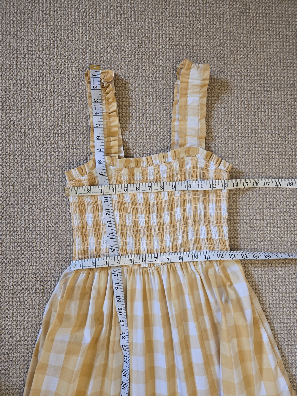 Abercrombie&Fitch 100% Cotton Gingham Smocked Tiered Maxi Dress Butter Yellow LT - Picture 13 of 16